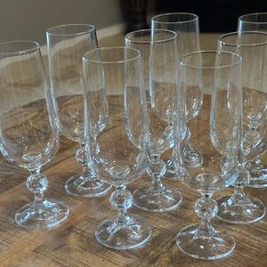 8 - BOHEMIA CLAUDIA CZECH CLEAR CRYSTAL CHAMPAGNE FLUTED GLASSES EUC